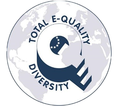 Logo vom Zertifikat Total E-Quality Diversity mit einer Weltkugel